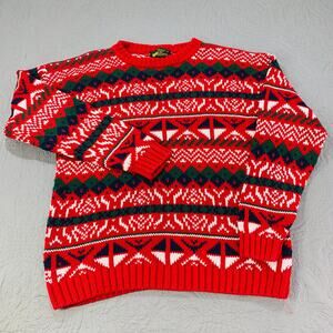 Driving‎ Force Sweater Vintage Fair Isle Nordic Red Womens X Large Knit Pullover